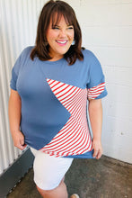 Load image into Gallery viewer, Red Striped Star Detail French Terry Patriotic Top