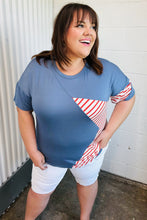 Load image into Gallery viewer, Red Striped Star Detail French Terry Patriotic Top