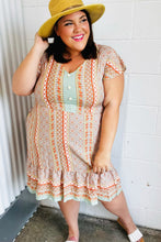 Load image into Gallery viewer, Sage Boho Floral Button Detail V Neck Ruffle Dress