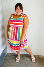 Load image into Gallery viewer, Multicolor Stripe Shoulder Tie Knot Ruffle Hem Dress