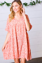 Load image into Gallery viewer, Peach Ditzy Floral Woven Dolman V Neck Dress