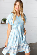 Load image into Gallery viewer, Light Blue Paisley Fit and Flare Smocked Midi Dress