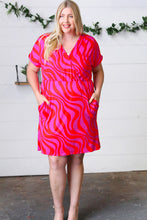 Load image into Gallery viewer, Fuchsia Zebra Surplice V Neck Pocketed Dress