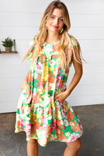 Load image into Gallery viewer, Kelly Green Floral Yoke Woven Gauze Dress