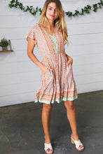 Load image into Gallery viewer, Sage Boho Floral Button Detail V Neck Ruffle Dress