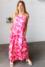 Load image into Gallery viewer, Pink Floral Print Fit and Flare Sleeveless Maxi Dress