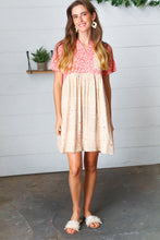 Load image into Gallery viewer, Coral &amp; Taupe Floral Babydoll Color Block Dress