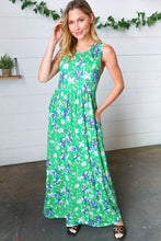 Load image into Gallery viewer, Green &amp; Blue Floral Print Fit and Flare Maxi Dress