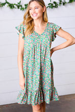 Load image into Gallery viewer, Emerald Green Floral Babydoll Midi Dress