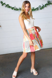 Multicolor Patchwork Two-Fer Rib Elastic Waist Belted Dress