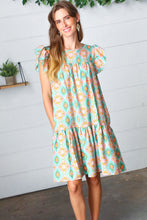 Load image into Gallery viewer, Mint Geo Boho Print Yoke Poplin Woven Dress