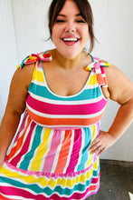 Load image into Gallery viewer, Multicolor Stripe Shoulder Tie Knot Ruffle Hem Dress