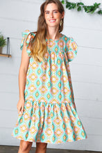 Load image into Gallery viewer, Mint Geo Boho Print Yoke Poplin Woven Dress