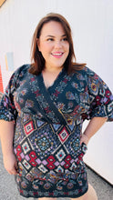 Load image into Gallery viewer, Straight To My Heart Charcoal Boho Paisley Surplice Dress