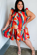 Load image into Gallery viewer, Magenta &amp; Taupe Geometric Yoke Woven Dress