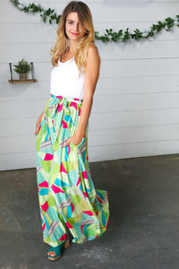 Fushcia & Green Boho Wide Leg Tie Waist Twofer Jumpsuit