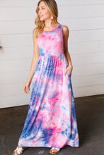 Load image into Gallery viewer, Pink &amp; Blue Tie Dye Fit and Flare Sleeveless Maxi Dress