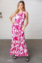 Load image into Gallery viewer, Magenta &amp; White Floral Fit and Flare Sleeveless Maxi Dress