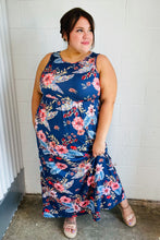 Load image into Gallery viewer, Navy Floral Fit and Flare Sleeveless Maxi Dress