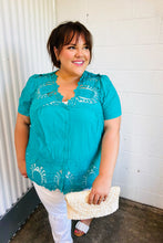 Load image into Gallery viewer, Teal Cotton Embroidered Button Down Cotton Top