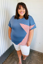 Load image into Gallery viewer, Red Striped Star Detail French Terry Patriotic Top