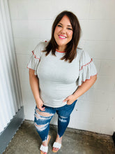 Load image into Gallery viewer, Heather Grey Striped Flutter Sleeve Tie Back Top