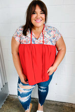 Load image into Gallery viewer, Red Boho Print Tie Neck Dolman Top