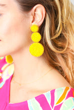 Load image into Gallery viewer, Canary &amp; Gold Beaded Round Pendant Earrings