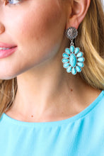 Load image into Gallery viewer, Vintage Style Turquoise Stone Floral Drop Earrings