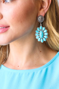 Vintage Style Turquoise Stone Floral Drop Earrings