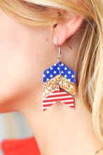 Load image into Gallery viewer, Glitter Stars/Stripes Tiered Foam Dangle Earrings