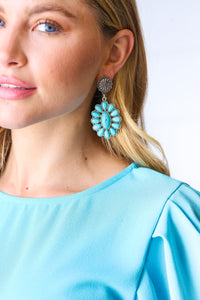 Vintage Style Turquoise Stone Floral Drop Earrings