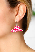 Load image into Gallery viewer, Pink Wooden Cow Print Hat Earrings