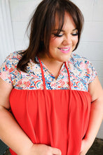 Load image into Gallery viewer, Red Boho Print Tie Neck Dolman Top