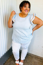 Load image into Gallery viewer, Chambray Embroidered Flutter Sleeve Top