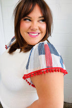 Load image into Gallery viewer, Patriotic Pom Pom Lace Flutter Sleeve Top