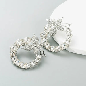 Butterfly Alloy Butterfly Rhinestones Pearl Women'S Hoop Earrings