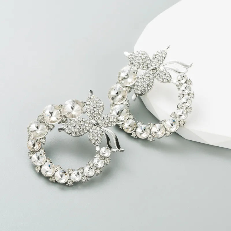 Butterfly Alloy Butterfly Rhinestones Pearl Women'S Hoop Earrings