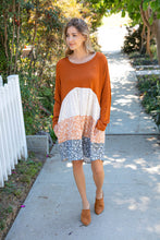 Load image into Gallery viewer, Rust and Floral Tiered Babydoll Pocketed Dress