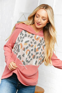 Leopard Thermal Yoke Brushed Hacci Cross Stitch Hoodie