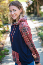 Load image into Gallery viewer, Navy Cashmere Feel Plaid Raglan Hoodie