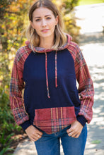 Load image into Gallery viewer, Navy Cashmere Feel Plaid Raglan Hoodie