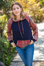 Load image into Gallery viewer, Navy Cashmere Feel Plaid Raglan Hoodie