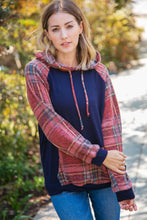 Load image into Gallery viewer, Navy Cashmere Feel Plaid Raglan Hoodie