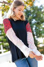 Load image into Gallery viewer, Leopard Color Block Lace Sleeve Knit Top