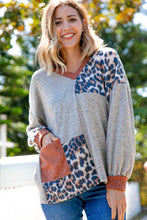 Load image into Gallery viewer, V Neck Hacci Leopard Block Patch Knit Top