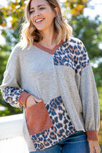 Load image into Gallery viewer, V Neck Hacci Leopard Block Patch Knit Top