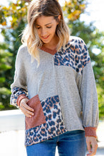 Load image into Gallery viewer, V Neck Hacci Leopard Block Patch Knit Top