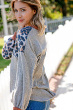 Load image into Gallery viewer, V Neck Hacci Leopard Block Patch Knit Top