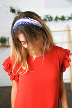 Load image into Gallery viewer, Red/White &amp; Blue Knit Twist Headband